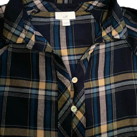 J.Jill Brushed Cotton Modal Blend Bias Trim Plaids Blue Button up Shirt M - Picture 10 of 12